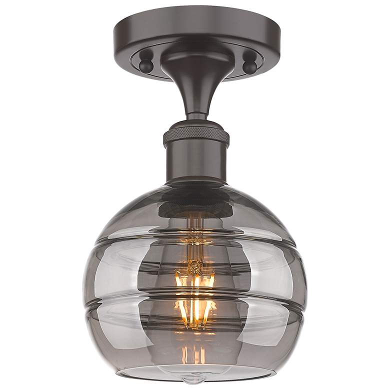 Image 1 Ballston Rochester 5.88"W Oiled Bronze Semi-Flush w/ Light Smoke Shade