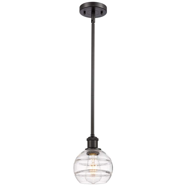 Image 1 Ballston Rochester 5.88"W Oiled Bronze Stemmed Mini Pendant w/ Clear S