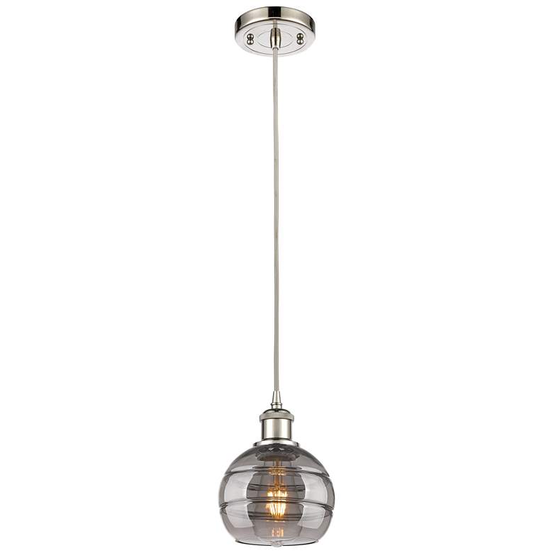 Image 1 Ballston Rochester 5.88"W Polished Nickel Cord Mini Pendant w/ Smoke S