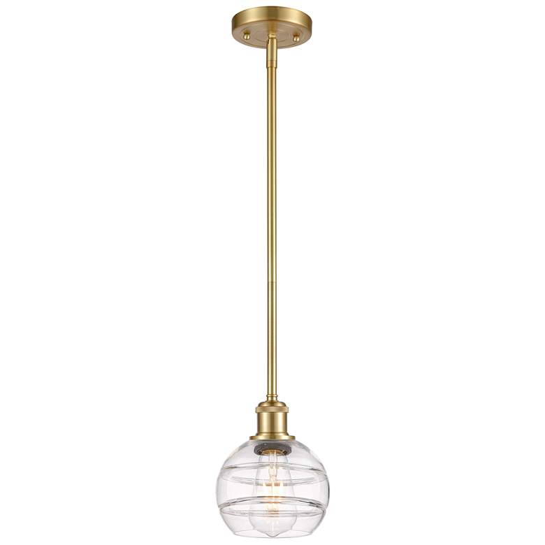 Image 1 Ballston Rochester 5.88"W Satin Gold Stemmed Mini Pendant w/ Clear Sha