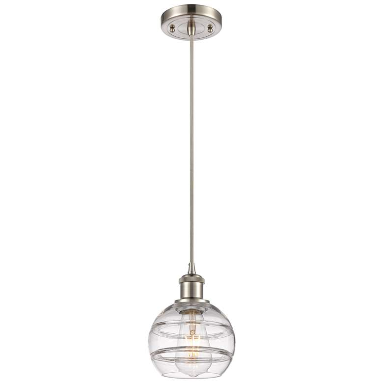 Image 1 Ballston Rochester 5.88"W Satin Nickel Corded Mini Pendant w/ Clear Sh