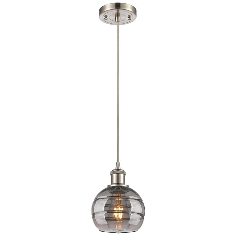 Image 1 Ballston Rochester 5.88"W Satin Nickel Corded Mini Pendant w/ Smoke Sh