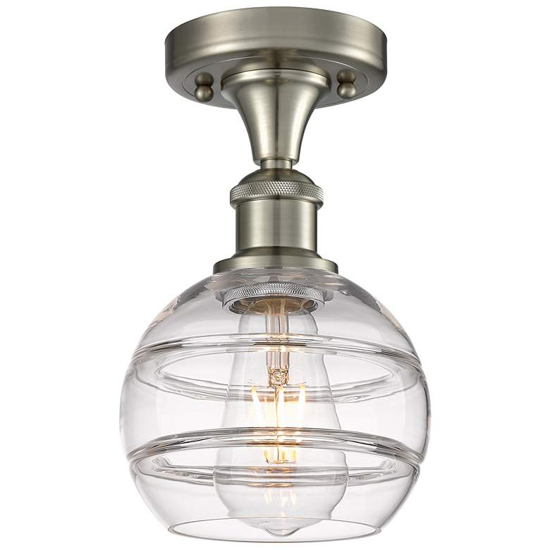 Image 1 Ballston Rochester 5.88"W Satin Nickel Semi-Flush Mount w/ Clear Shade