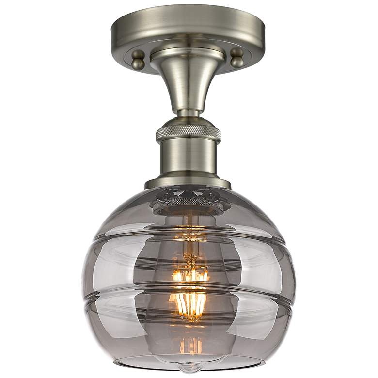 Image 1 Ballston Rochester 5.88"W Satin Nickel Semi-Flush w/ Light Smoke Shade
