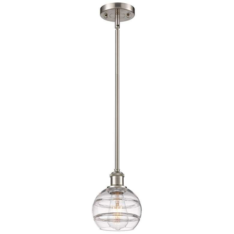 Image 1 Ballston Rochester 5.88"W Satin Nickel Stemmed Mini Pendant w/ Clear S
