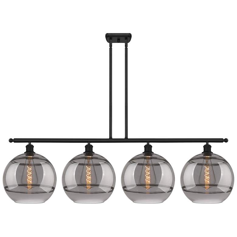 Image 1 Ballston Rochester 50.25"W 4-Light Black Stem Island Light w/ Smoke Sh