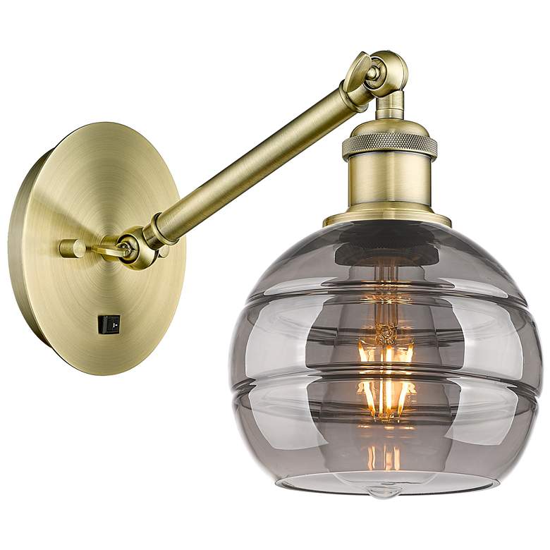 Image 1 Ballston Rochester 7.88"H Antique Brass Adjustable Sconce w/ Smoke Sha