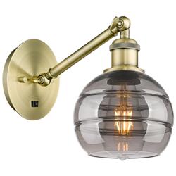 Ballston Rochester 7.88"H Antique Brass Adjustable Sconce w/ Smoke Sha