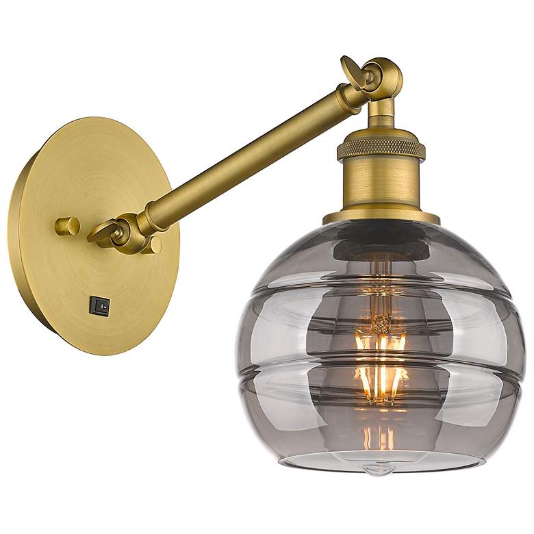 Image 1 Ballston Rochester 7.88"H Brushed Brass Adjustable Sconce w/ Smoke Sha