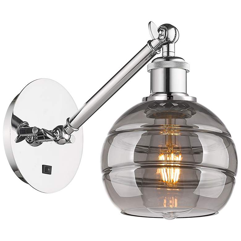 Image 1 Ballston Rochester 7.88"H Chrome Adjustable Sconce w/ Smoke Shade