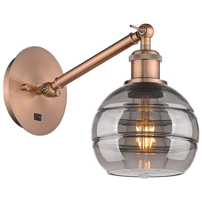 Image 1 Ballston Rochester 7.88"H Copper Adjustable Sconce w/ Smoke Shade