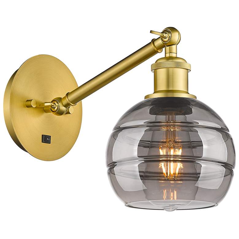 Image 1 Ballston Rochester 7.88"H Gold Vertically Adjustable Sconce w/ Smoke S