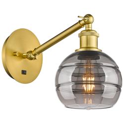 Ballston Rochester 7.88"H Gold Vertically Adjustable Sconce w/ Smoke S