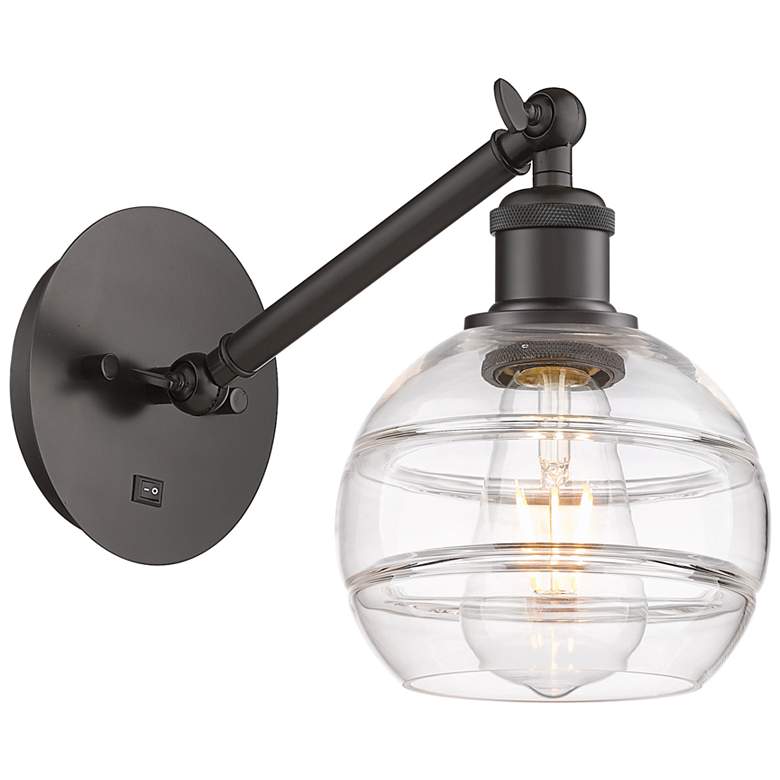 Image 1 Ballston Rochester 7.88"H Oiled Bronze Adjustable Sconce w/ Clear Shad