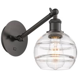 Ballston Rochester 7.88"H Oiled Bronze Adjustable Sconce w/ Clear Shad