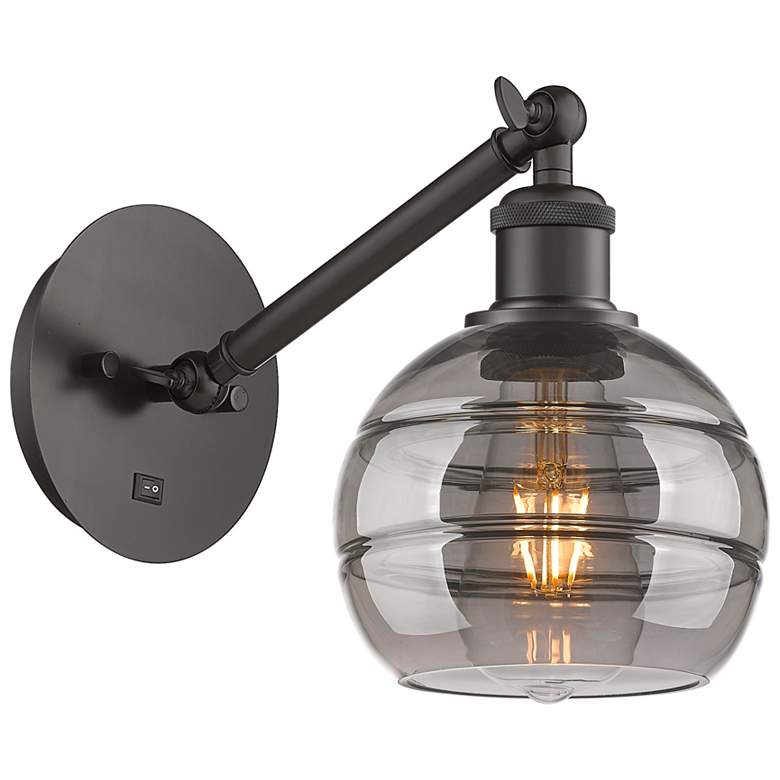 Image 1 Ballston Rochester 7.88"H Oiled Bronze Adjustable Sconce w/ Smoke Shad