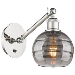 Ballston Rochester 7.88"H Polished Nickel Adjustable Sconce w/ Smoke S