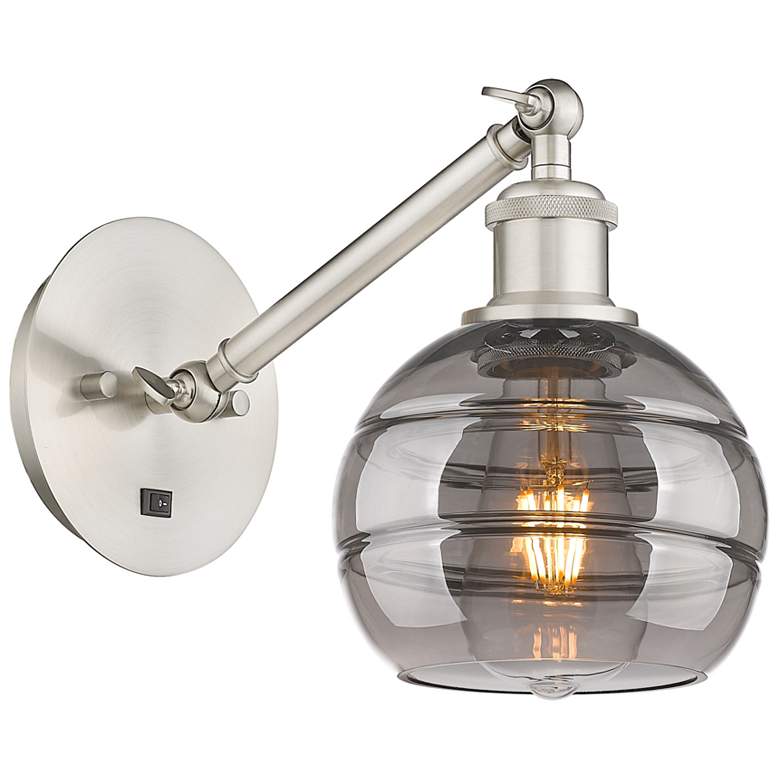 Image 1 Ballston Rochester 7.88"H Satin Nickel Adjustable Sconce w/ Smoke Shad