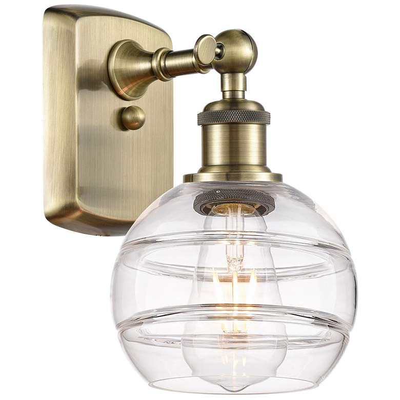 Image 1 Ballston Rochester 8.88" High Antique Brass Sconce With Clear Shade