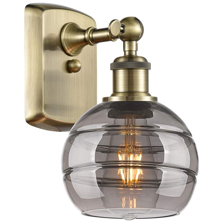 Image 1 Ballston Rochester 8.88" High Antique Brass Sconce With Light Smoke Sh
