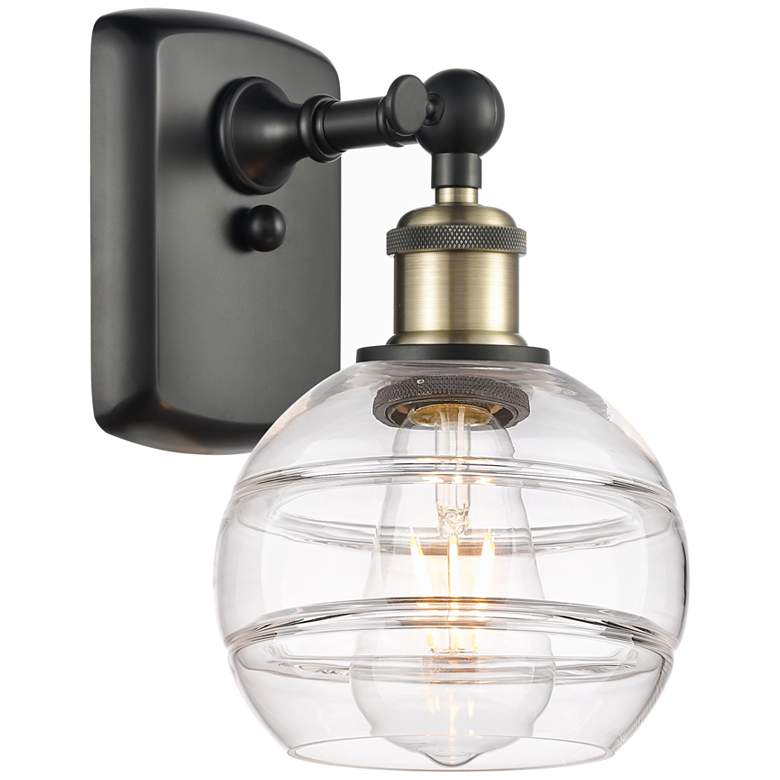 Image 1 Ballston Rochester 8.88" High Black Antique Brass Sconce With Clear Sh