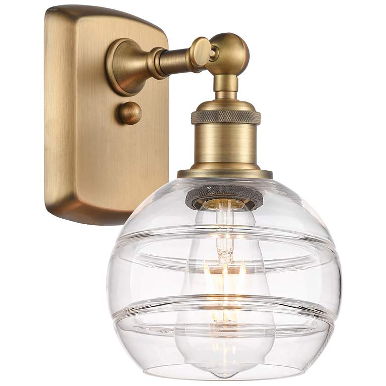 Image 1 Ballston Rochester 8.88" High Brushed Brass Sconce With Clear Shade