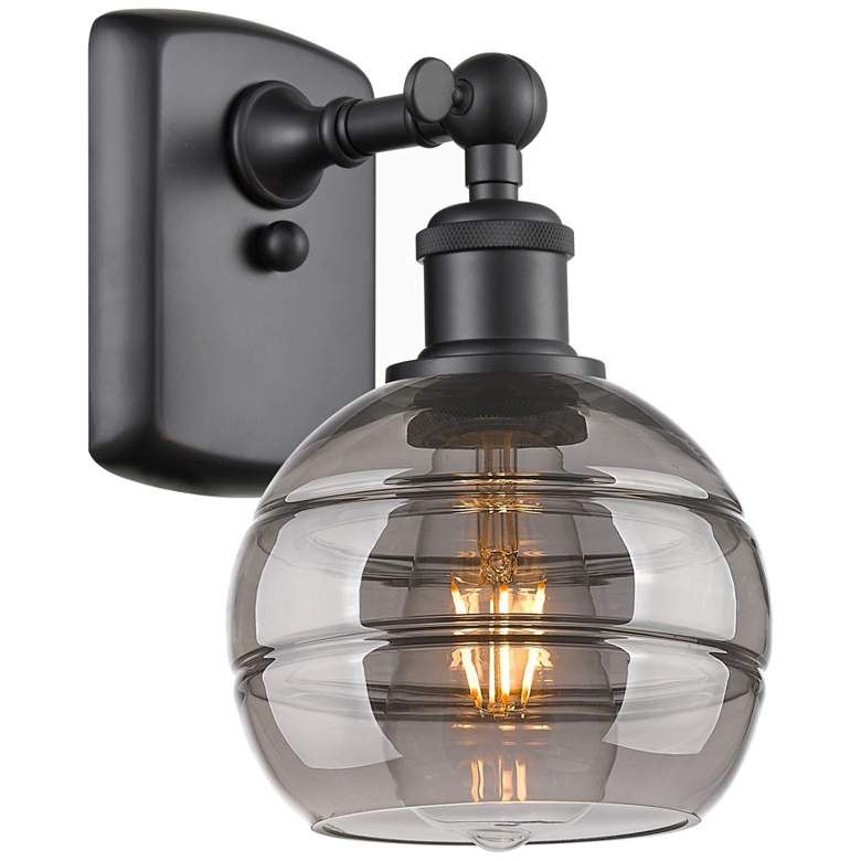 Image 1 Ballston Rochester 8.88" High Matte Black Sconce With Light Smoke Shad