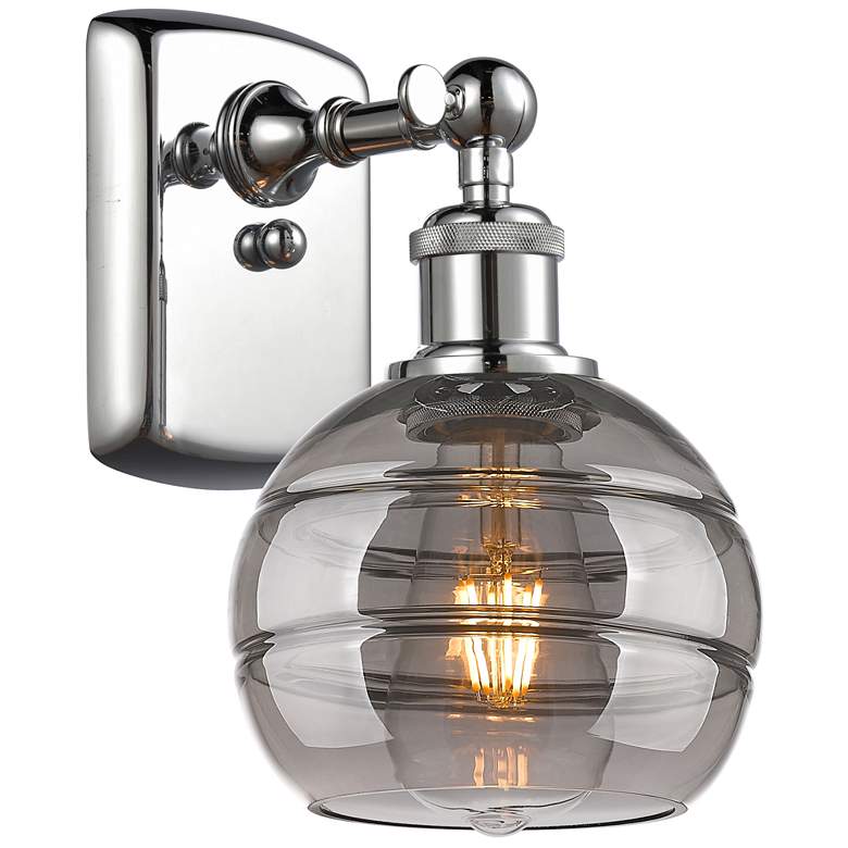 Image 1 Ballston Rochester 8.88" High Polished Chrome Sconce With Light Smoke