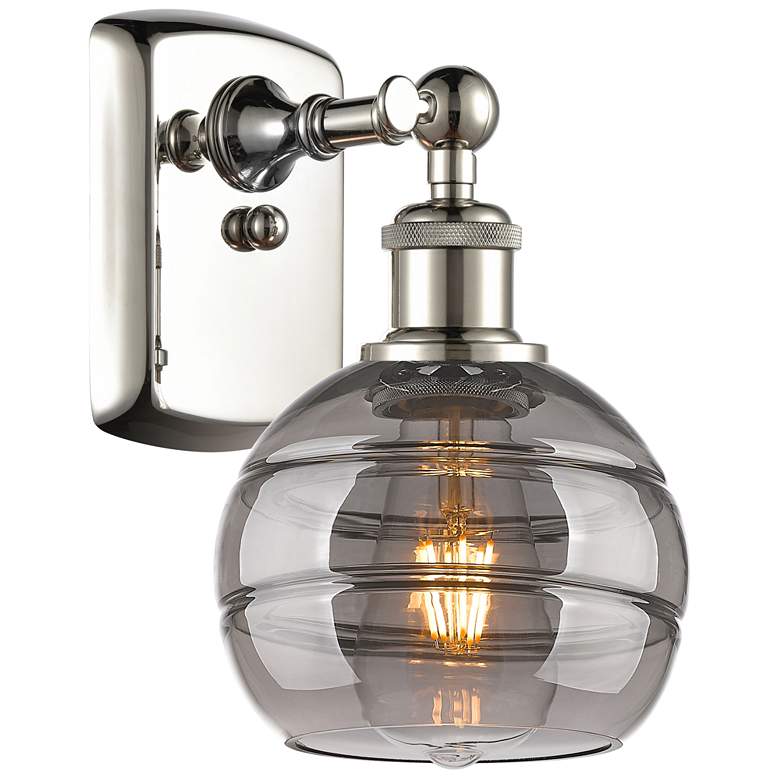 Image 1 Ballston Rochester 8.88" High Polished Nickel Sconce With Light Smoke