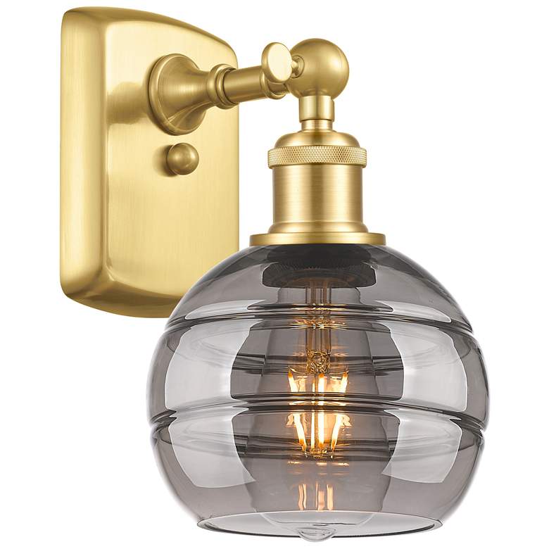 Image 1 Ballston Rochester 8.88" High Satin Gold Sconce With Light Smoke Shade