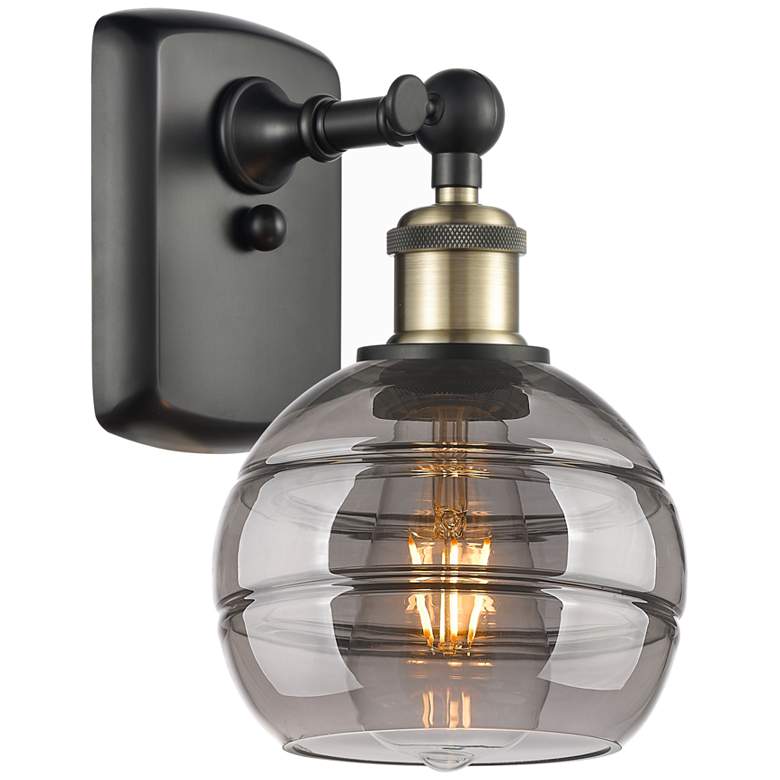 Image 1 Ballston Rochester 8.88"H Black Antique Brass Sconce w/ Light Smoke Sh