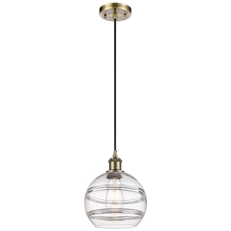 Image 1 Ballston Rochester 8" Wide Antique Brass Corded Mini Pendant w/ Clear