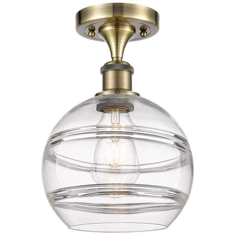 Image 1 Ballston Rochester 8" Wide Antique Brass Semi-Flush Mount With Clear S