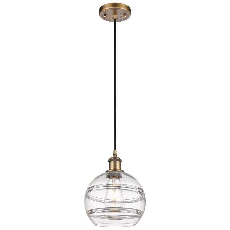 Image 1 Ballston Rochester 8" Wide Brushed Brass Corded Mini Pendant w/ Clear