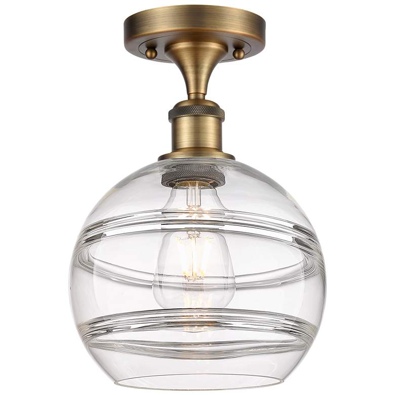 Image 1 Ballston Rochester 8" Wide Brushed Brass Semi-Flush Mount With Clear S