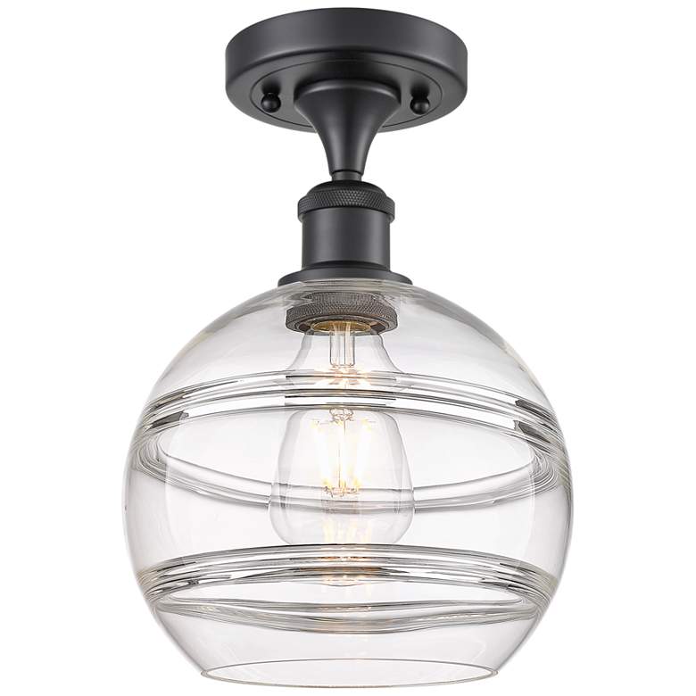 Image 1 Ballston Rochester 8" Wide Matte Black Semi-Flush Mount With Clear Sha