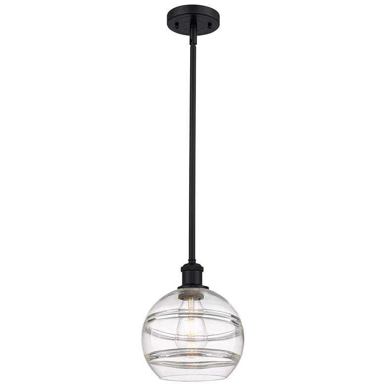 Image 1 Ballston Rochester 8" Wide Matte Black Stemmed Mini Pendant w/ Clear S