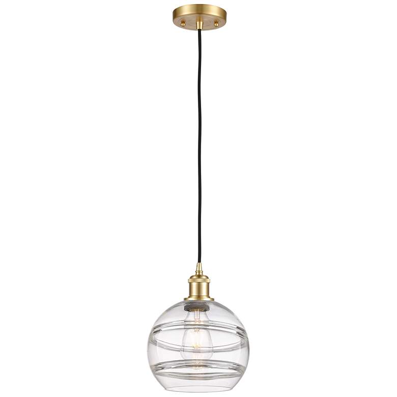 Image 1 Ballston Rochester 8" Wide Satin Gold Cord Hung Mini Pendant w/ Clear
