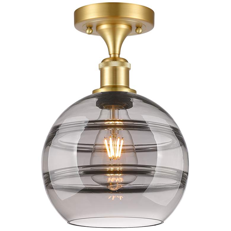 Image 1 Ballston Rochester 8" Wide Satin Gold Semi-Flush Mount w/ Light Smoke