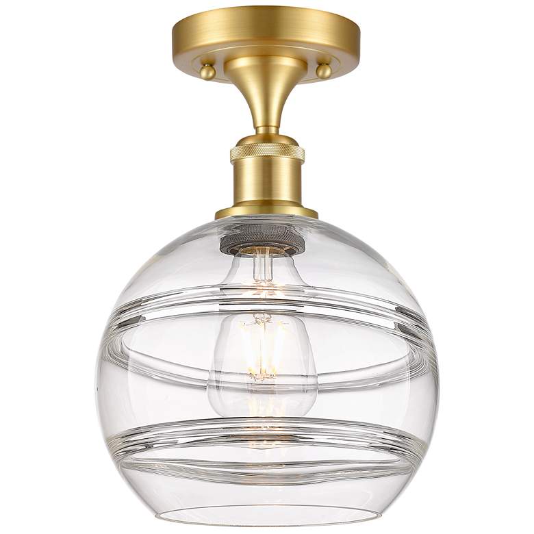 Image 1 Ballston Rochester 8" Wide Satin Gold Semi-Flush Mount With Clear Shad