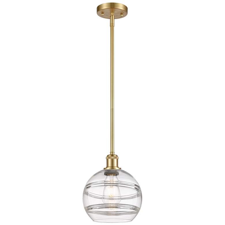 Image 1 Ballston Rochester 8" Wide Satin Gold Stem Hung Mini Pendant w/ Clear