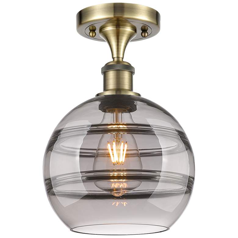 Image 1 Ballston Rochester 8"W Antique Brass Semi-Flush Mount w/ Light Smoke S