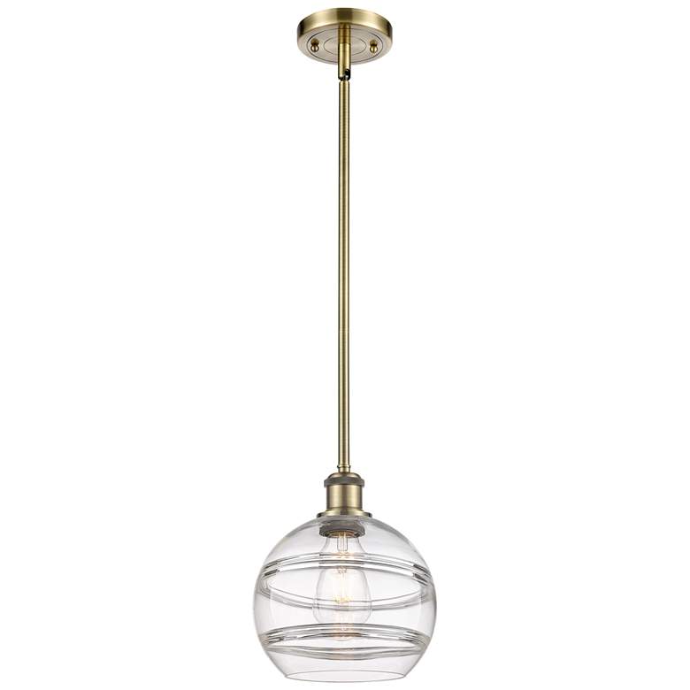 Image 1 Ballston Rochester 8"W Antique Brass Stemmed Mini Pendant w/ Clear Sha