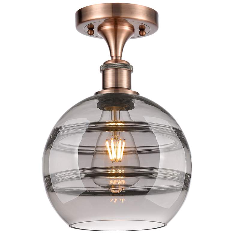 Image 1 Ballston Rochester 8"W Antique Copper Semi-Flush Mount w/ Light Smoke