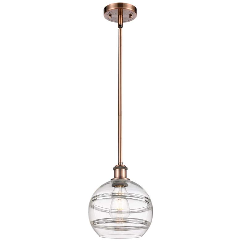Image 1 Ballston Rochester 8"W Antique Copper Stemmed Mini Pendant w/ Clear Sh