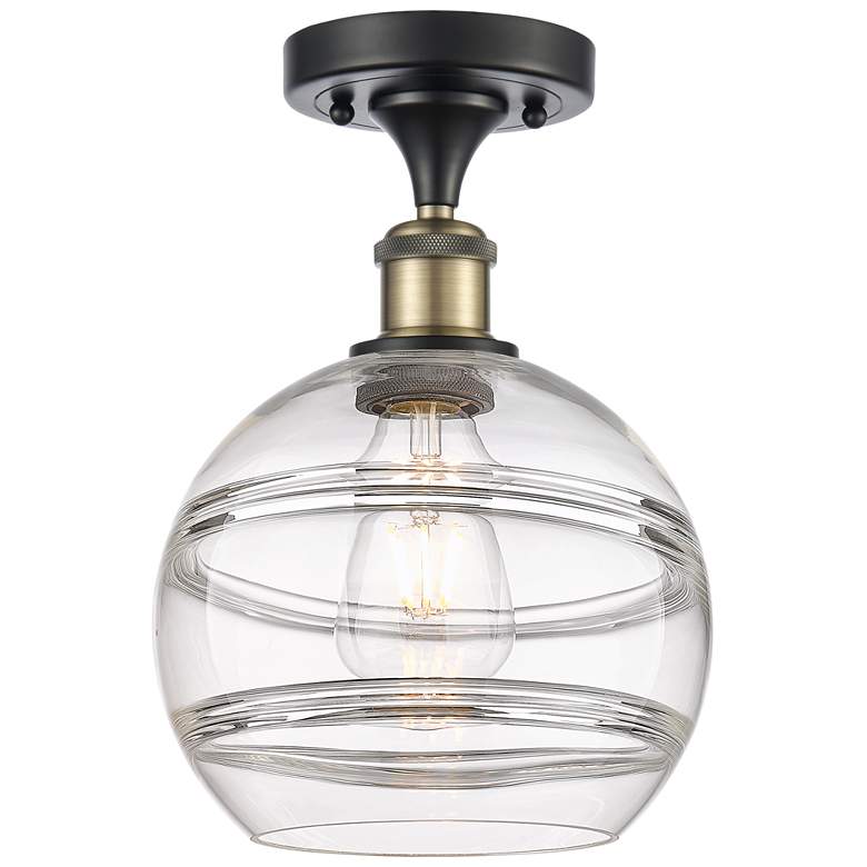 Image 1 Ballston Rochester 8"W Black Antique Brass Semi-Flush Mount w/ Clear S