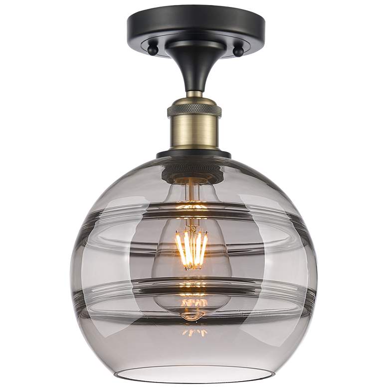 Image 1 Ballston Rochester 8"W Black Antique Brass Semi-Flush w/ Light Smoke S