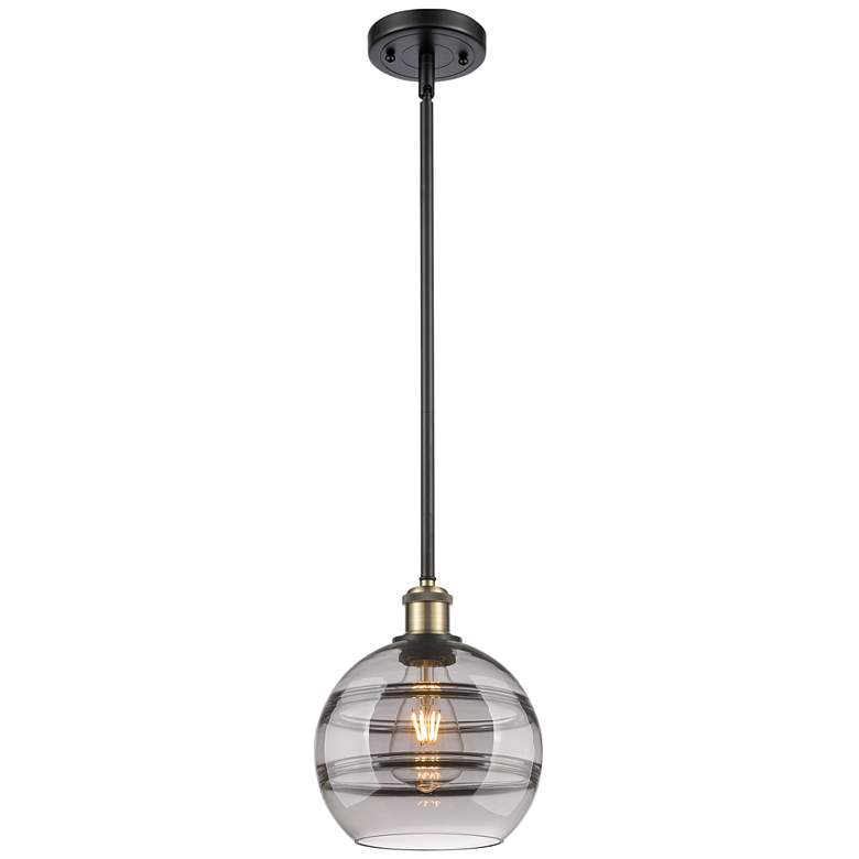 Image 1 Ballston Rochester 8"W Black Brass Stemmed Mini Pendant w/ Smoke Shade