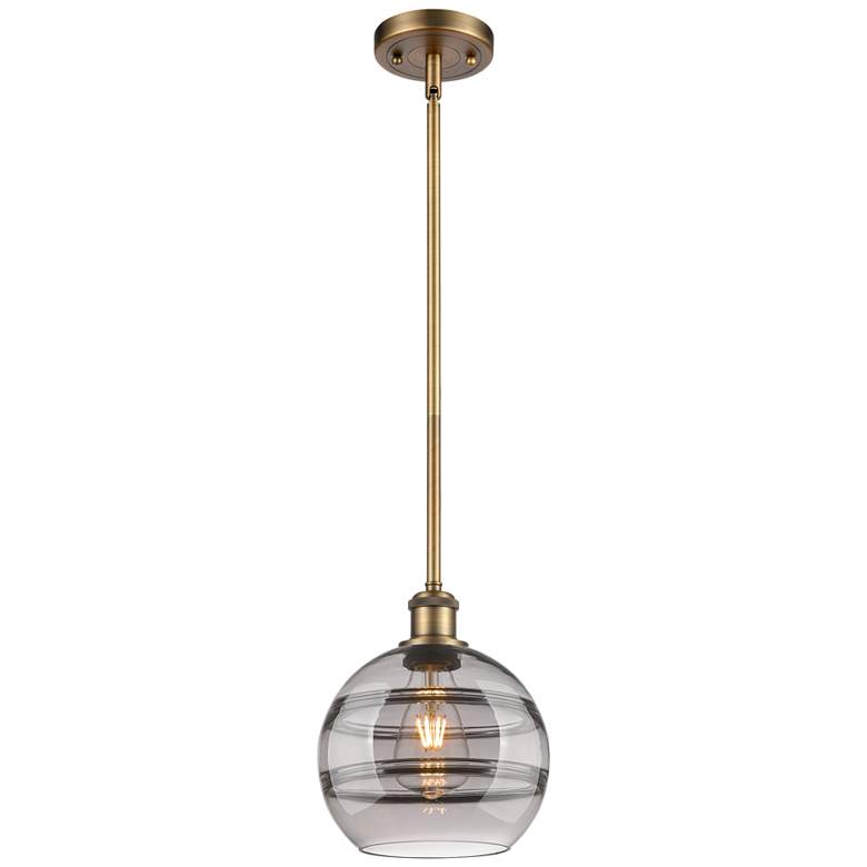 Image 1 Ballston Rochester 8"W Brushed Brass Stemmed Mini Pendant w/ Smoke Sha