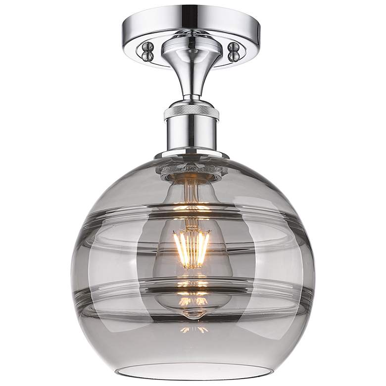 Image 1 Ballston Rochester 8"W Chrome Semi-Flush Mount w/ Light Smoke Shade